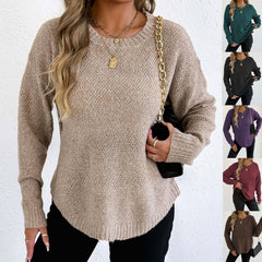 Women's Knitted Sweater Crewneck Pullover Casual Basic Layering Top with Mixed Color Knit Pattern