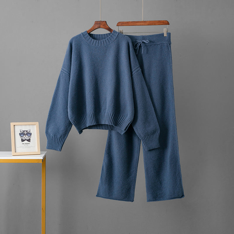 Two piece pullover sweater wide leg pants set